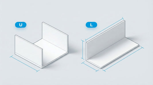 Illustration comparing PVC U-channel and L-shaped angle trim cross-sections