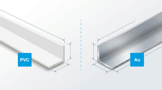 Illustration comparing PVC angle trim and aluminium angle profiles