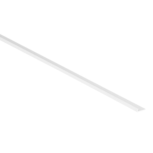 Close-up of white plastic L-profile edge trim for shelving