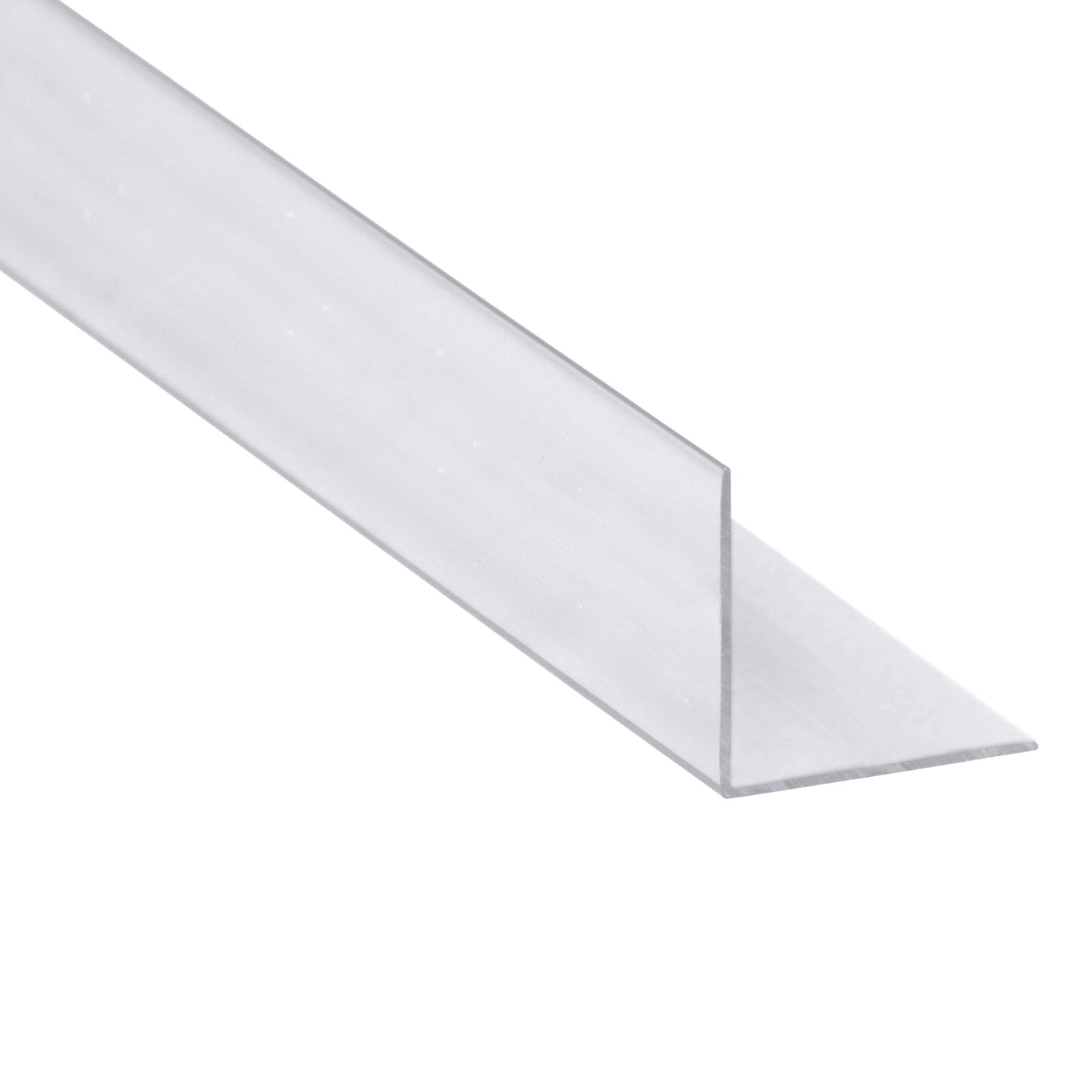 Clear corner angle profile 38mm x 38mm on a white background