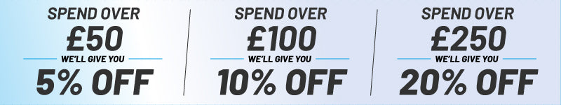 Bulk discount tiers on PVC profiles: 5 percent off over £50, 10 percent off over £100, 20 percent off over £250