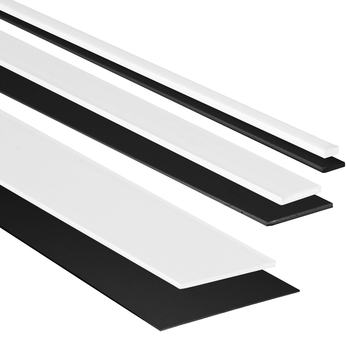 Rigid white PVC plastic flat bar strip trim cover plate profiles in 1m or 3m lengths